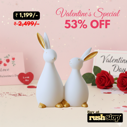 Nordic Minimalist White & Gold Ceramic Rabbit Sculpture – Modern Abstract Animal Figurine