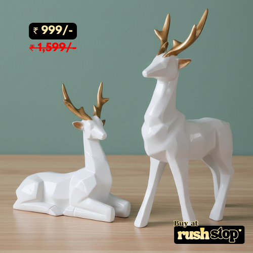 Nordic minimalist white and gold deer sculpture set with geometric design for modern home decor