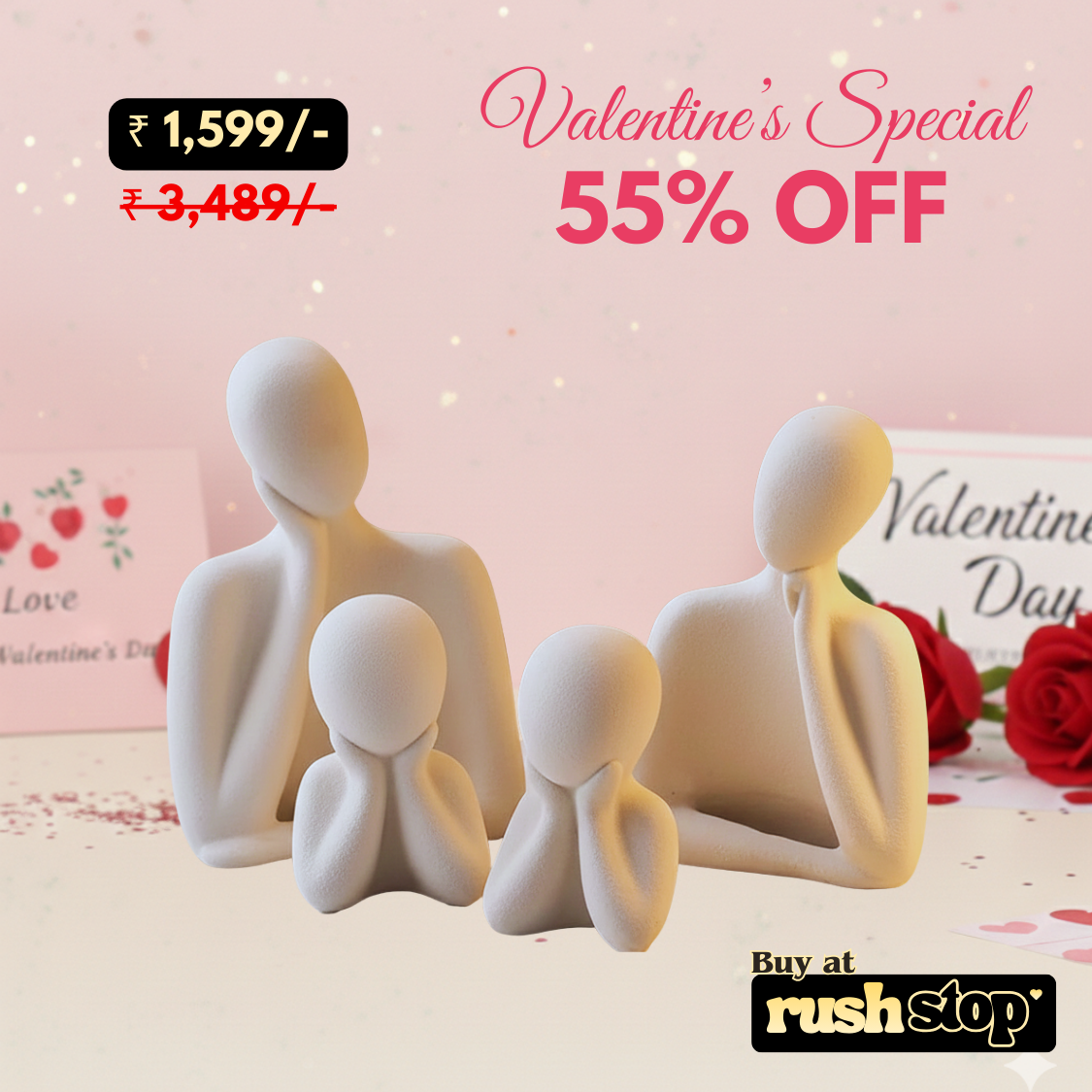 Nordic Minimalist White Family Sculpture – Modern Abstract Human Figurines Set of 4