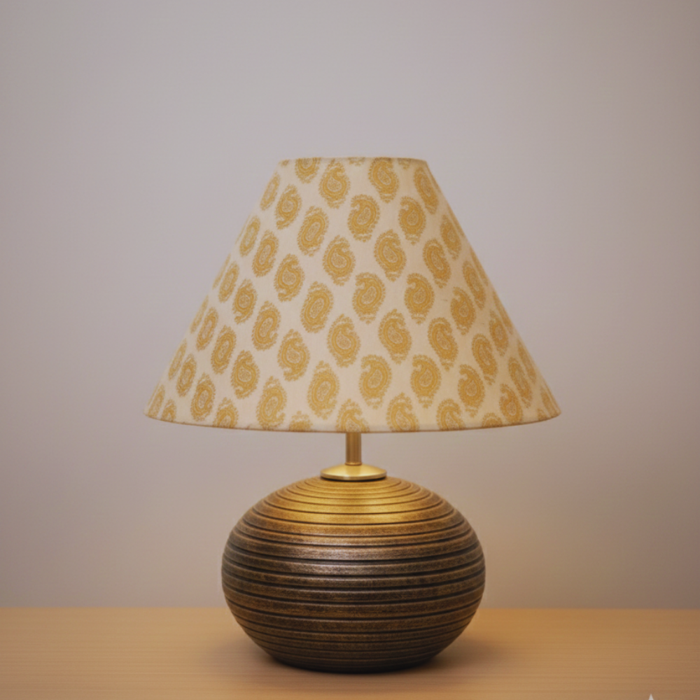 Premium Designer Resin Golden Table Lamp with Paisley Shade