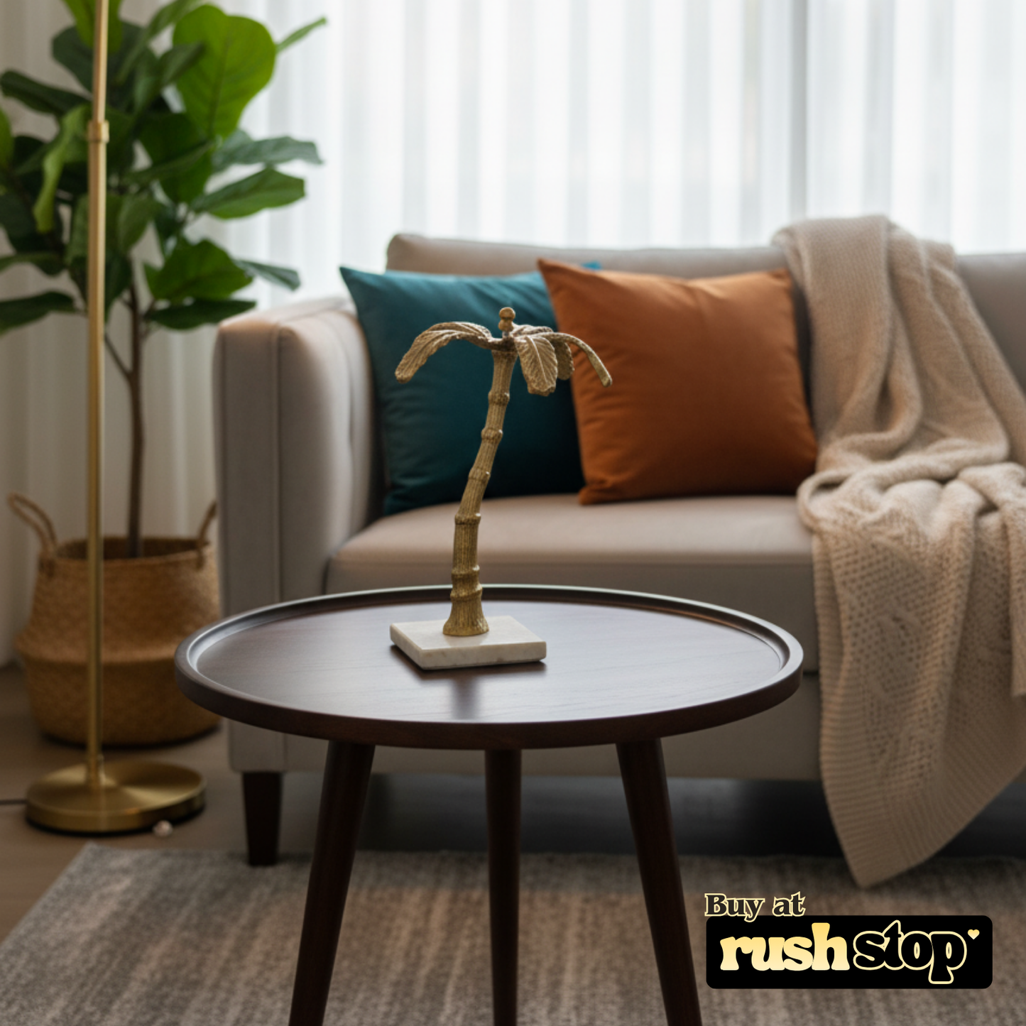 Handcrafted golden palm tree, designer resin sculpture, premium resin decor India – Rush Stop, free shipping home decor India.