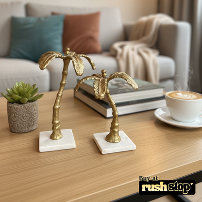 Handcrafted golden palm tree, designer resin sculpture, premium resin decor India – Rush Stop, free shipping home decor India.