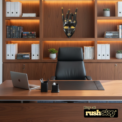 Handcrafted Zen Face resin sculpture in Hand Mundra pose, premium resin decor India, modern resin figurine – Rush Stop, free shipping home decor India.