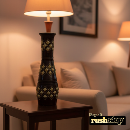 Traditional Wood & Gold Geometric Floor Vases