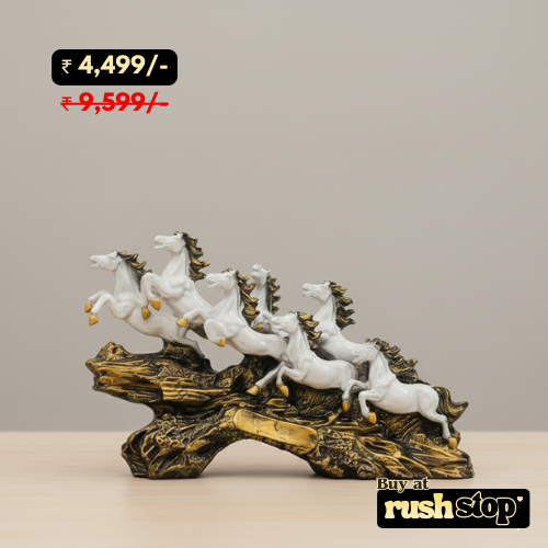 Vastu Shastra seven running horses statue white horses success decor