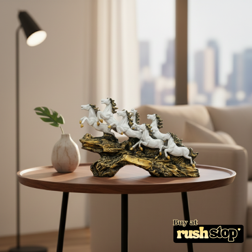 Vastu Shastra seven running horses statue white horses success decor