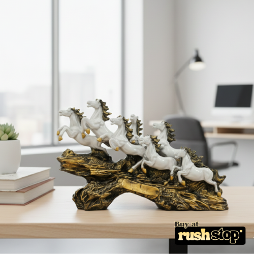Vastu Shastra seven running horses statue white horses success decor