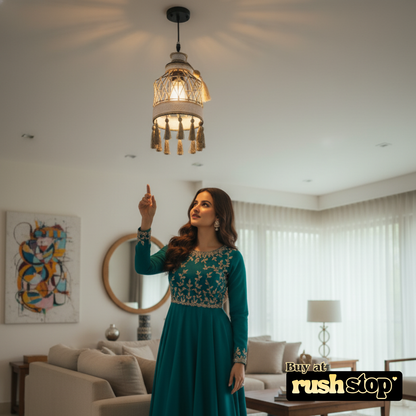 Vintage hanging pendant ceiling light, designer resin sculpture, handcrafted decor India, premium resin decor India – Rush Stop, free shipping home decor India.