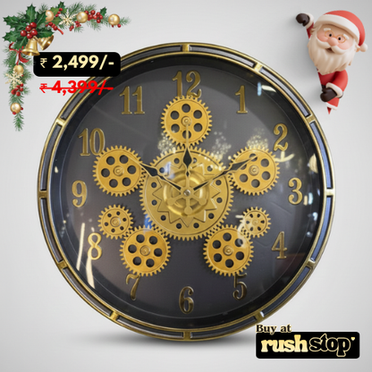 Vintage Grandeur Golden Gear Wall Clock