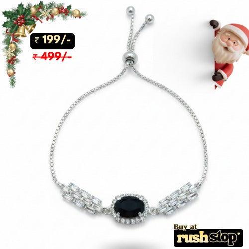 Black Onyx & Crystal Bolo Bracelet