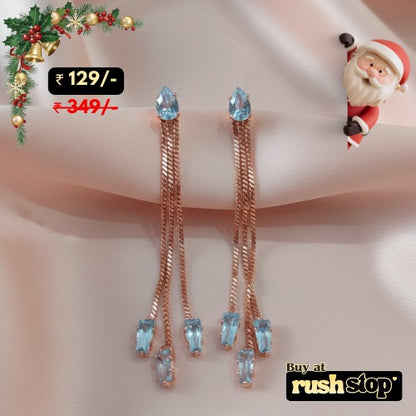 Rose Gold Multi-Chain Crystal Dangle Earrings Set of 2