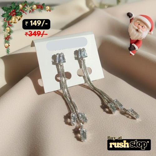 Long Chain and Crystal Drop Earrings Set of 2