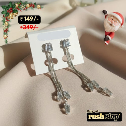 Long Chain and Crystal Drop Earrings Set of 2