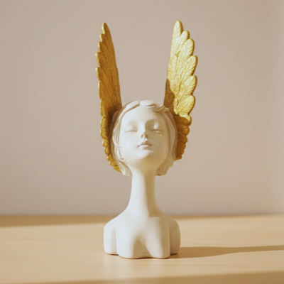 Winged Lady White & Gold Angelic Bust
