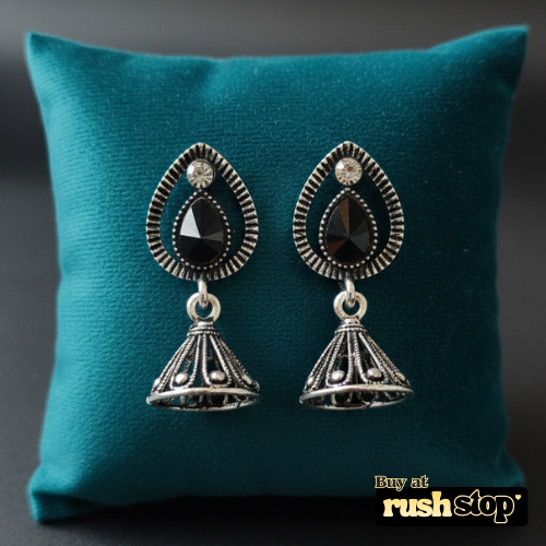 Antique finish black stone jhumka earrings set of 2 for ethnic wear