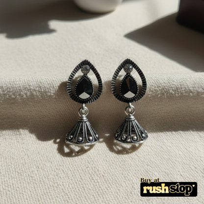Antique finish black stone jhumka earrings set of 2 for ethnic wear
