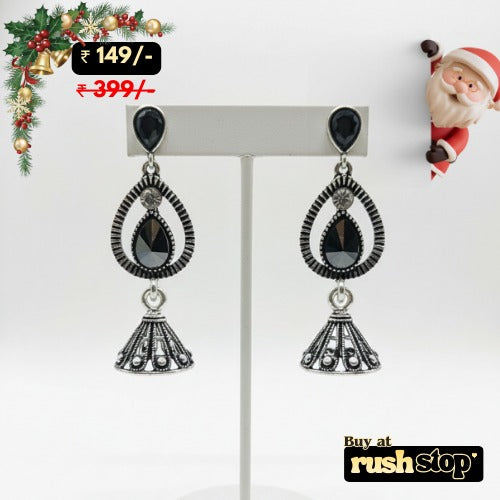 Antique finish black stone jhumka earrings set of 2 for ethnic wear