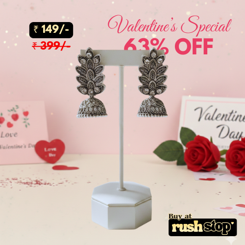 Antique Oxidized Silver Leaf-Pattern Jhumka Earrings – Elegant Ethnic Dangler Set