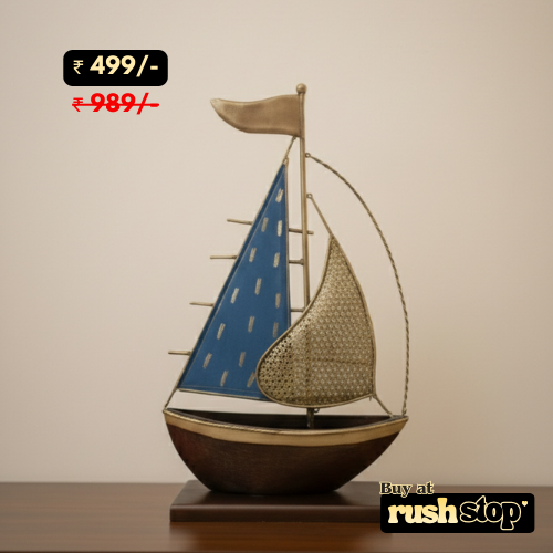 Artisanal metal Turkish sailboat showpiece for luxury home decor