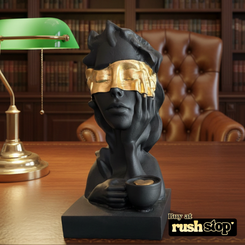 Handcrafted decorative bust statue set of three wise faces in matte black with gold accents for modern home decor