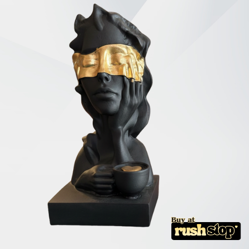 Handcrafted decorative bust statue set of three wise faces in matte black with gold accents for modern home decor