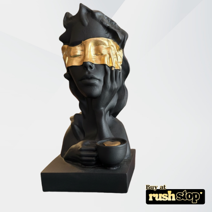 Handcrafted decorative bust statue set of three wise faces in matte black with gold accents for modern home decor