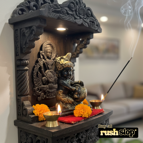 Handcrafted Bal Krishna Makhan Chor idol in antique gold polyresin for home decor