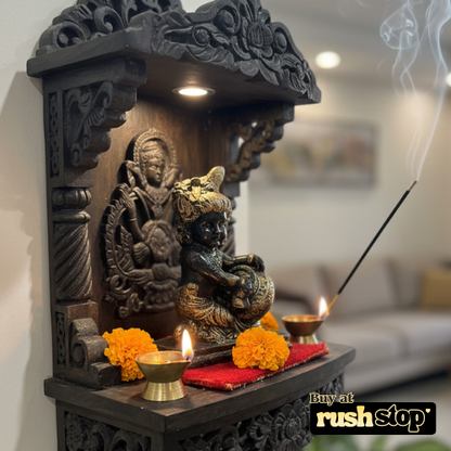 Handcrafted Bal Krishna Makhan Chor idol in antique gold polyresin for home decor