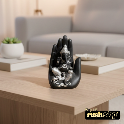 Contemporary Ganesha idol seated in hand sculpture stand for modern home decor