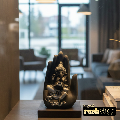 Contemporary Ganesha idol seated in hand sculpture stand for modern home decor
