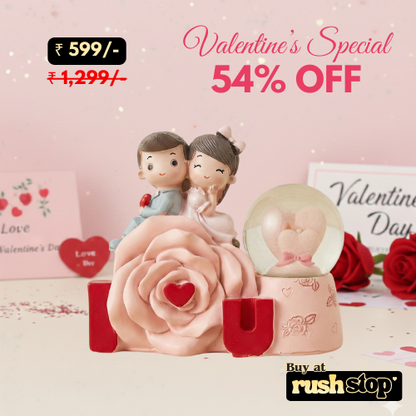 Couple Figurine on Pink Rose with Mini Crystal Ball