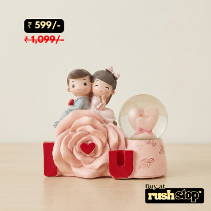 Couple Figurine on Pink Rose with Mini Crystal Ball