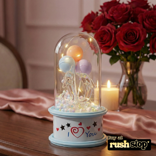 Crystal Dolphins & Balloons LED Glass Dome Showpiece