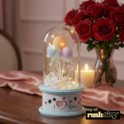 Crystal Dolphins & Balloons LED Glass Dome Showpiece