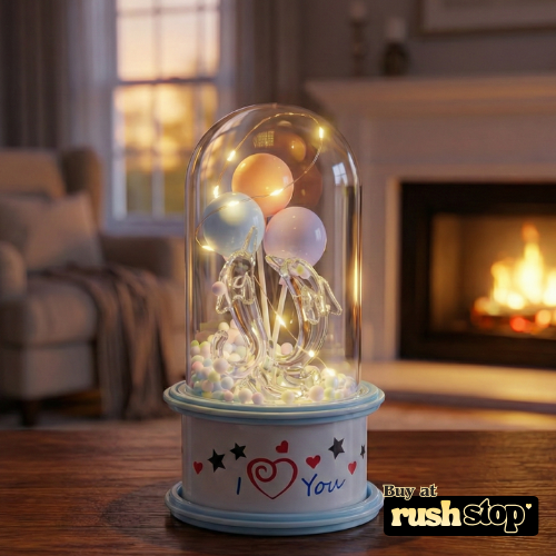 Crystal Dolphins & Balloons LED Glass Dome Showpiece