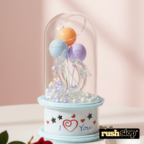 Crystal Dolphins & Balloons LED Glass Dome Showpiece