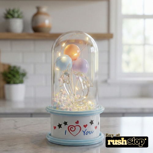 Crystal Dolphins & Balloons LED Glass Dome Showpiece