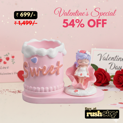 Desk Organizer & Pencil Stand with Girl Figurine