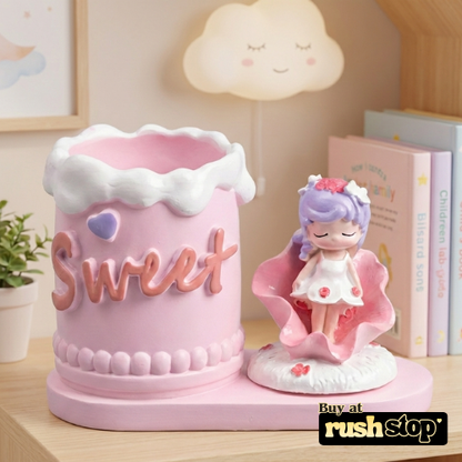Desk Organizer & Pencil Stand with Girl Figurine