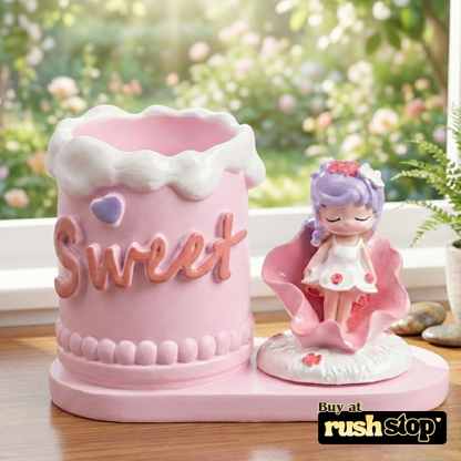 Desk Organizer & Pencil Stand with Girl Figurine