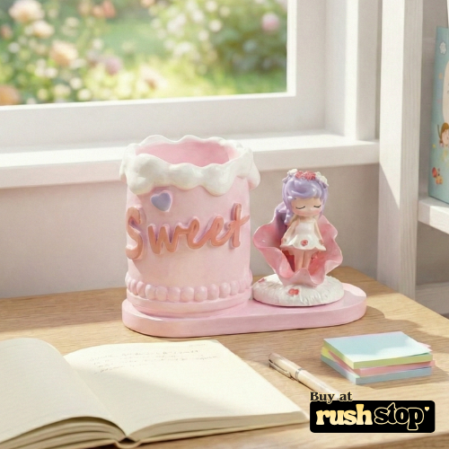 Desk Organizer & Pencil Stand with Girl Figurine
