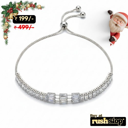 Elegant silver CZ baguette slider bracelet with adjustable clasp