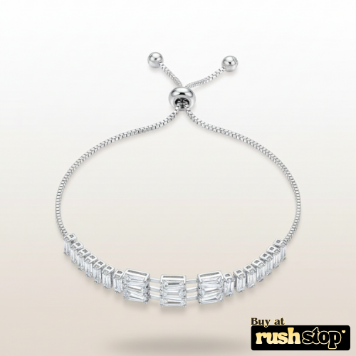Elegant silver CZ baguette slider bracelet with adjustable clasp