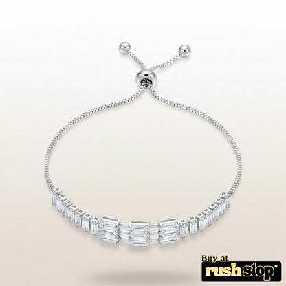 Elegant silver CZ baguette slider bracelet with adjustable clasp