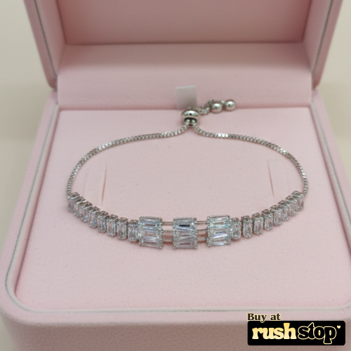 Elegant silver CZ baguette slider bracelet with adjustable clasp