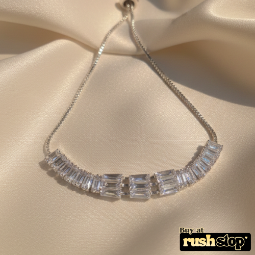 Elegant silver CZ baguette slider bracelet with adjustable clasp