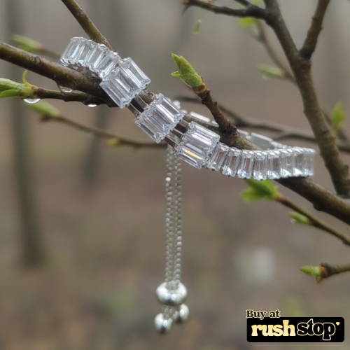 Elegant silver CZ baguette slider bracelet with adjustable clasp