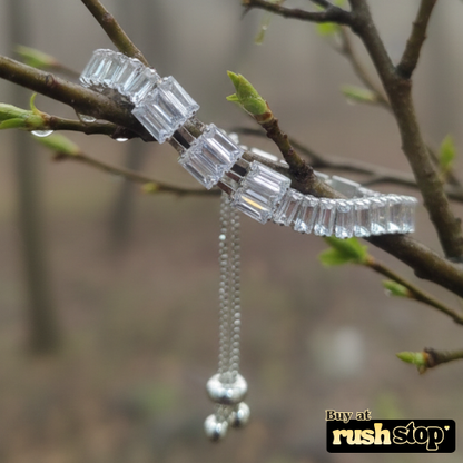 Elegant silver CZ baguette slider bracelet with adjustable clasp