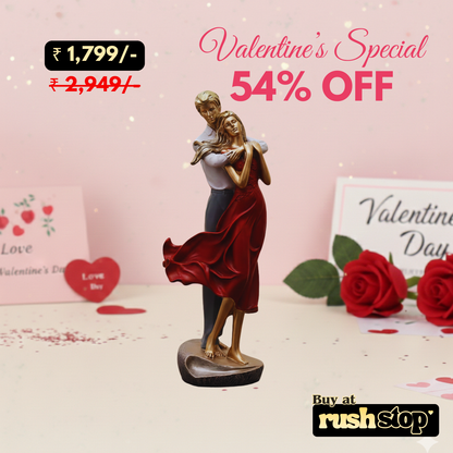 Elegant Man & Woman Embracing Statue with Red Dress & Gold Finish