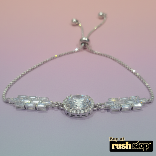 Elegant silver crystal statement bracelet with oval center stone